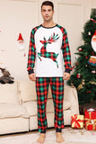 Green and Red Grid Deer Christmas Family Matching Pajamas Set