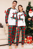 Green and Red Grid Deer Christmas Family Matching Pajamas Set