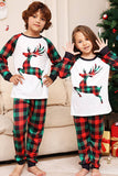 Green and Red Grid Deer Christmas Family Matching Pajamas Set