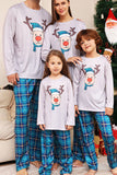 Grey Deer and Blue Plaid Christmas Family Matching Pajamas Set