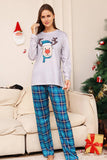 Grey Deer and Blue Plaid Christmas Family Matching Pajamas Set