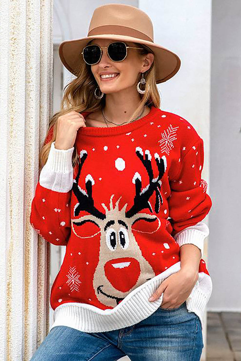 Load image into Gallery viewer, Black Christmas Reindeer Black Snowflake Sweater