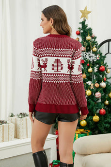 Red Crewneck Pullover Christmas Reindeer Sweater