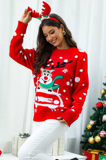 Pullover Crew Neck Snowflake Christmas Sweater with Long Sleeves