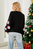 Black Christmas Santa Claus Knit Sweater with Long Sleeves