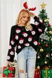 Black Christmas Santa Claus Knit Sweater with Long Sleeves