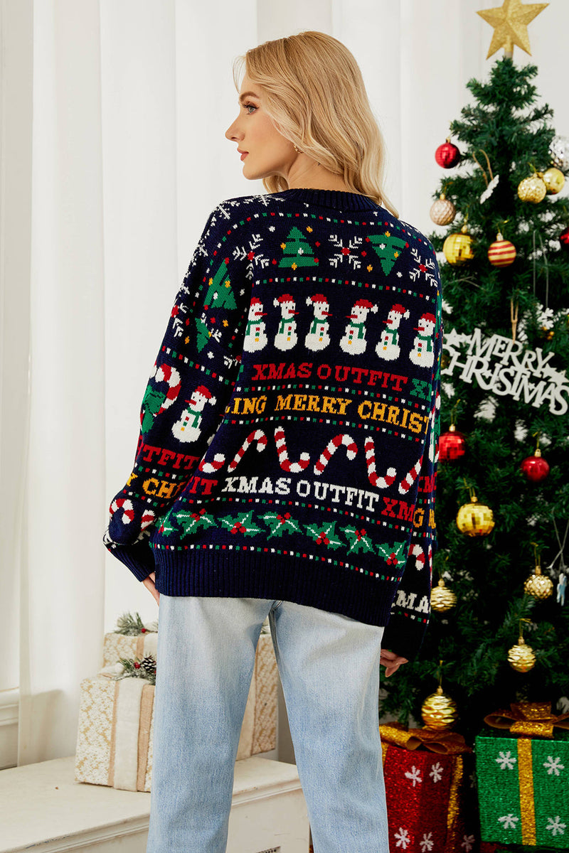 Load image into Gallery viewer, Christmas Sparkly Navy Pullover Knitted Sweater