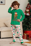 Christmas Family Matching Pajamas Green Santa Claus Print Pajamas Set