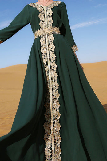 Dark Green Long Sleeves Caftan Marocain