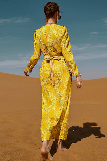 Yellow V Neck Caftan Marocain