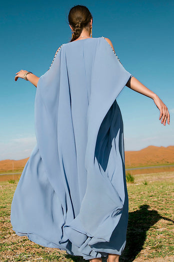 Grey Blue Cold Shoulder Moroccan Kaftan