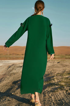 Dark Green Round Neck Long Sleeves Moroccan Kaftan