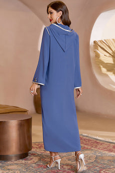 Blue Hooded Long Sleeves Moroccan Kaftan