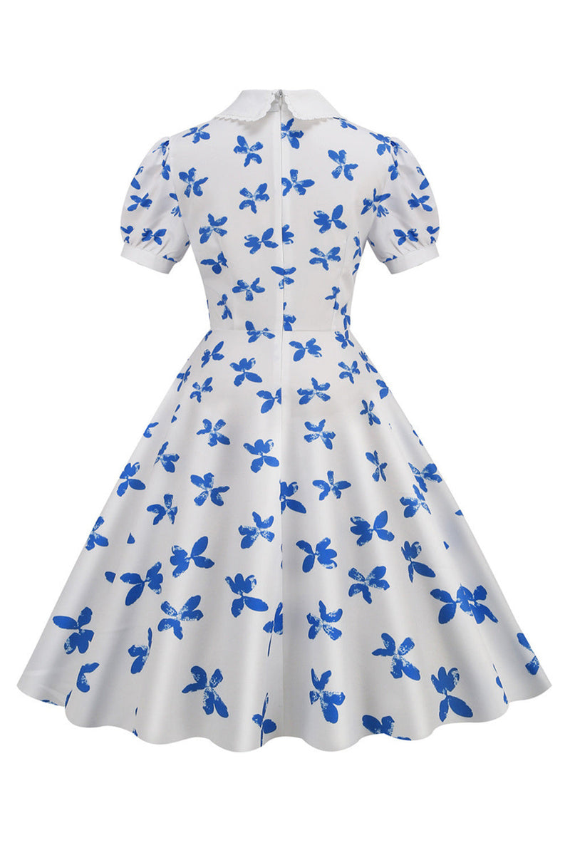 Load image into Gallery viewer, White Print Short Sleeves Vinrage Dress