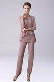 Dusty Rose 3 Pieces Chiffon Mother of Bride Pant Suits