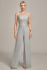 Load image into Gallery viewer, Silver Chiffon Pant and Lace Top Mother of The Bride Wide Pant Suits