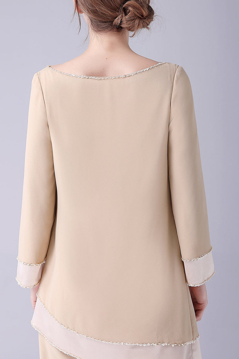 Load image into Gallery viewer, Champagne Long Sleeves 2 Pieces Mother of the Bride Pant Suits