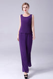 Purple Long Sleeves 3 Pieces Mother of the Bride Pant Suits