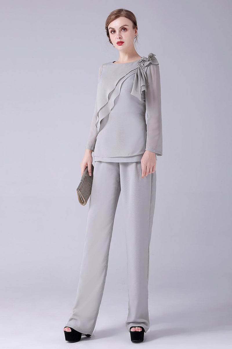 Load image into Gallery viewer, Silver 2 Pieces Chiffon Mother of the Bride Pant Suits