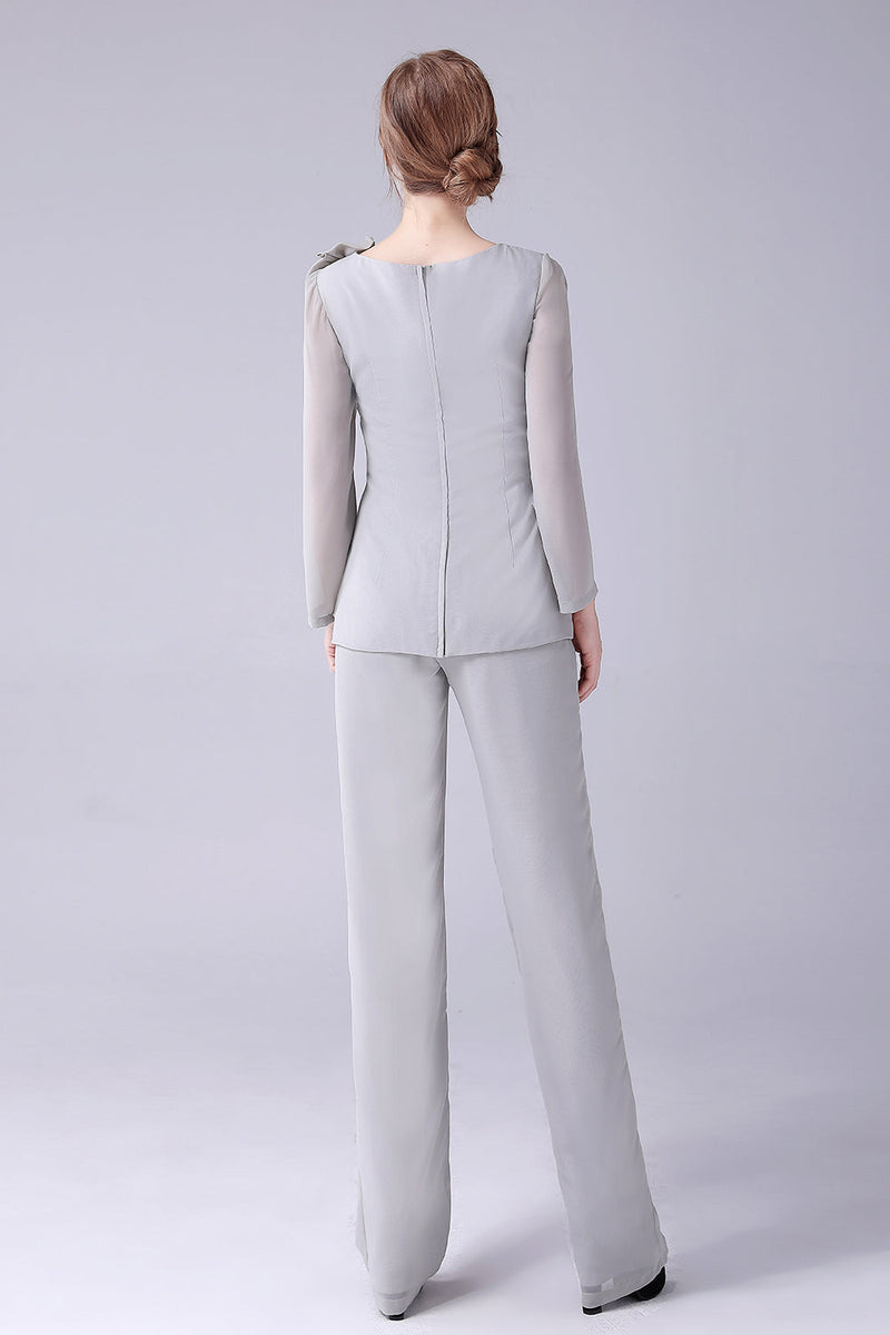 Load image into Gallery viewer, Silver 2 Pieces Chiffon Mother of the Bride Pant Suits