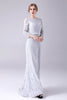 Load image into Gallery viewer, Silver Lace Sheath Long Sleeves Floor Length Mother of the Bride Dress