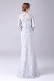 Silver Lace Sheath Long Sleeves Floor Length Mother of the Bride Dress