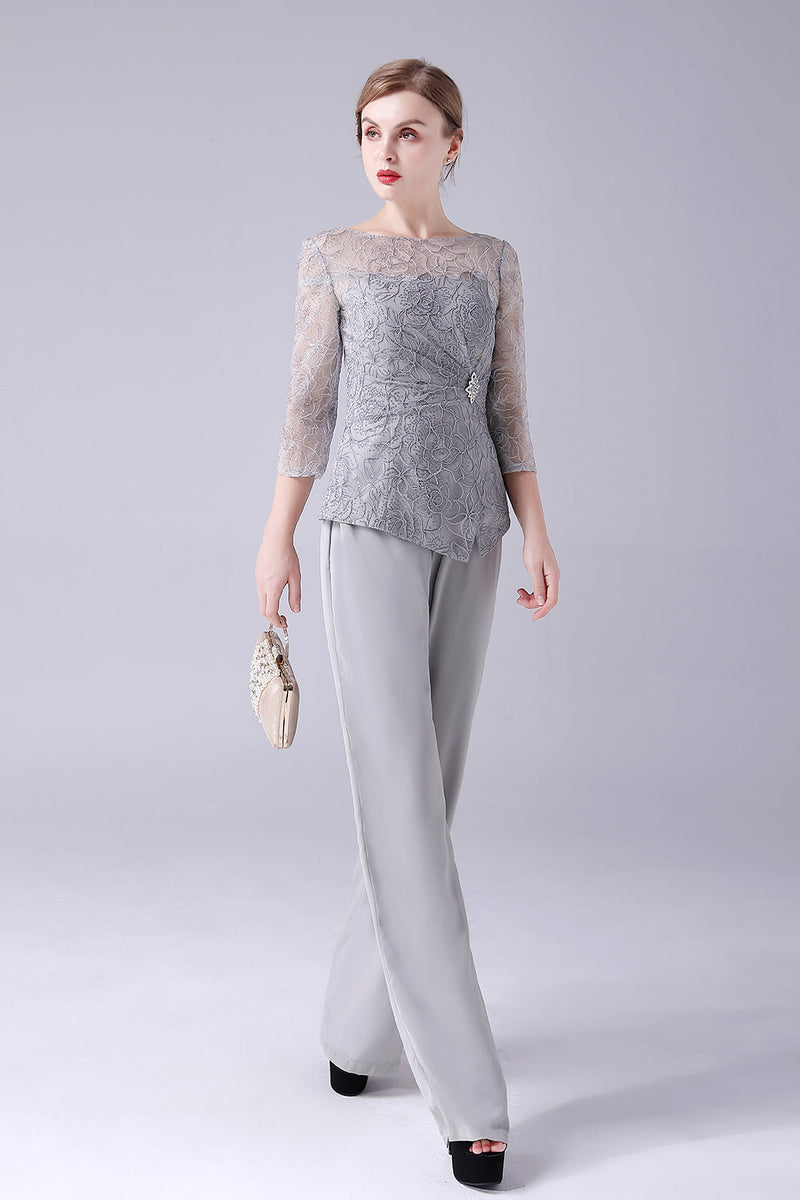 Load image into Gallery viewer, Silver 2 Pieces Slim Elegant Mother of the Bride Pant Suits