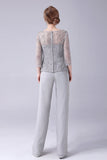 Silver 2 Pieces Slim Elegant Mother of the Bride Pant Suits