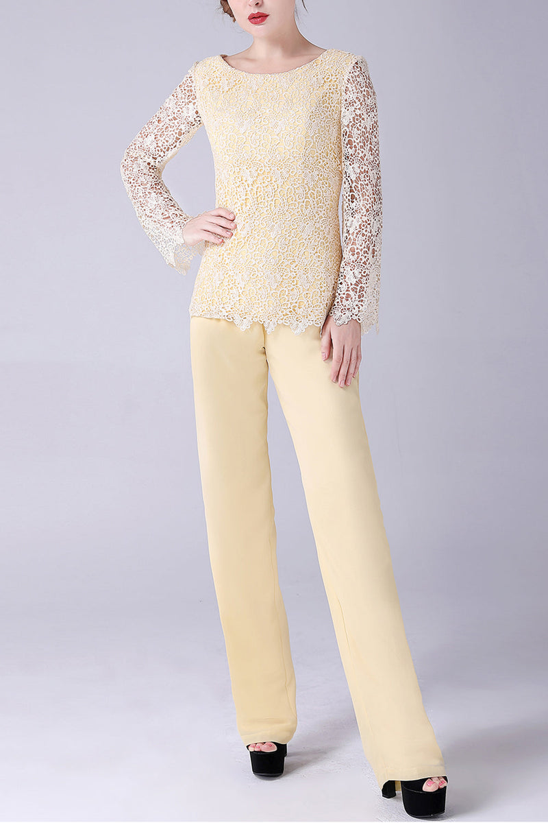 Load image into Gallery viewer, Daffodil Long Sleeves Lace Top Mother of the Bride Pant Suits