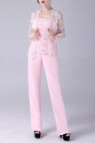 Pink 3 Pieces Lace Coat Mother of the Bride Pant Suits