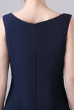 Navy Boat Neck A-line 2 Pieces Mother of the Bride Dress