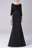 Black A-line Boat Neck Long Sleeves Mother of the Bride Dress