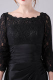 Black A-line Boat Neck Long Sleeves Mother of the Bride Dress