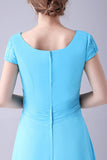 Sky Blue A-Line Square Neck Mother Of the Bride Dress With Pleated