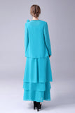 Blue A-Line Scoop Neck Chiffon Floor-Length Mother Of the Bride Dress