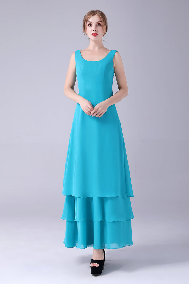 Load image into Gallery viewer, Blue A-Line Scoop Neck Chiffon Floor-Length Mother Of the Bride Dress