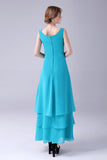 Blue A-Line Scoop Neck Chiffon Floor-Length Mother Of the Bride Dress