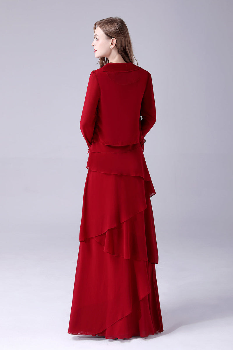 Load image into Gallery viewer, Burgundy A-Line Scoop Neck Chiffon Floor-Length Mother Of the Bride Dress