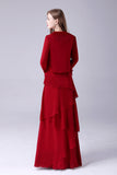 Burgundy A-Line Scoop Neck Chiffon Floor-Length Mother Of the Bride Dress