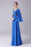 Royal Blue A-Line V-Neck Pleated Floor-Length Mother Of the Bride Dress With Beading