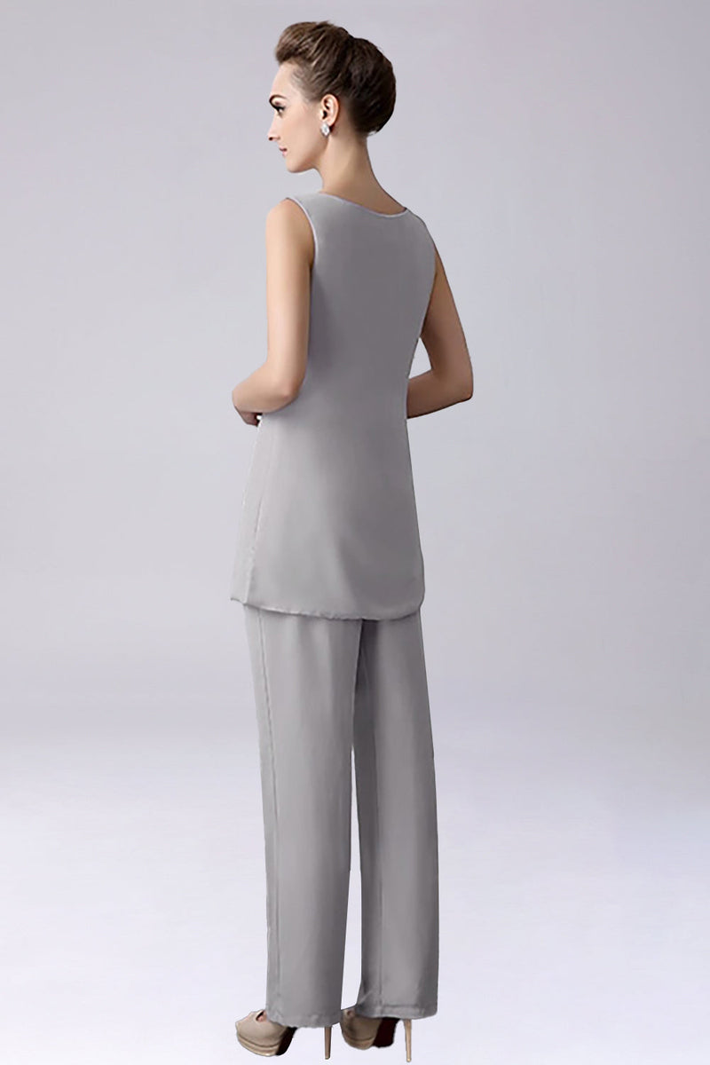 Load image into Gallery viewer, Sliver Jumpsuit/Pantsuit Separates Floor-Length Chiffon Mother of the Bride Dress