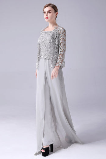 Sliver Jumpsuit/Pantsuit Separates Lace Chiffon Mother of the Bride Dress