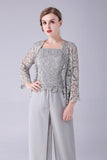 Sliver Jumpsuit/Pantsuit Separates Lace Chiffon Mother of the Bride Dress