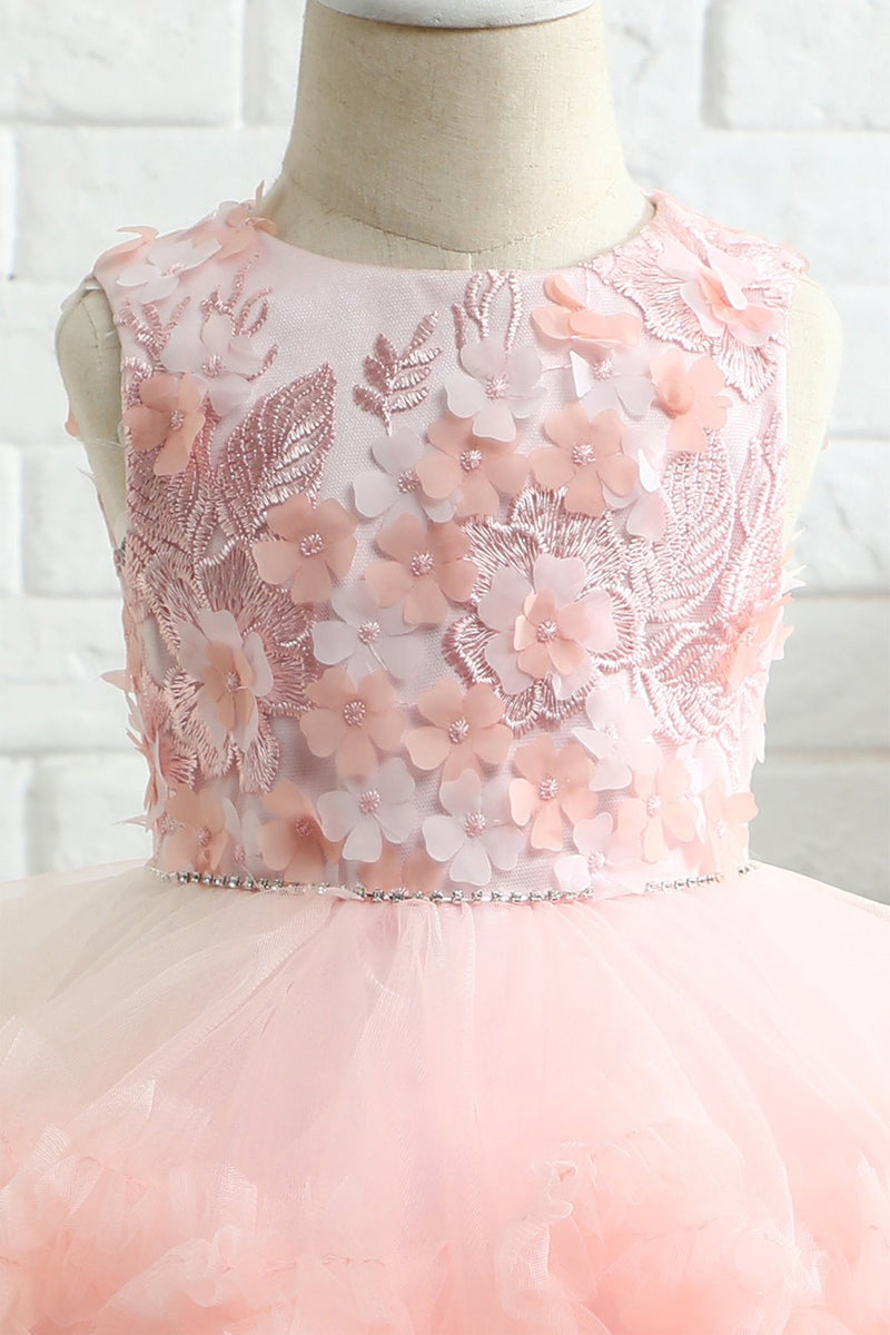 Load image into Gallery viewer, Pink Embroidery Tulle Flower Girl Dress
