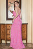 Load image into Gallery viewer, Mermaid One Shoulder Fuchsia Sequins Long Prom Dress with Split Front