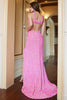 Load image into Gallery viewer, Fuchsia Sequined V-Neck Cut Out Prom Dress