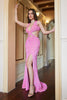 Load image into Gallery viewer, Fuchsia Sequined V-Neck Cut Out Prom Dress