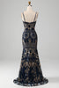 Load image into Gallery viewer, Sparkly Navy Spaghetti Straps Mermaid Prom Dress