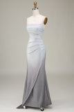 Grey Mermaid Sparkly Prom Dress with Pleated