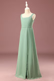 Matcha Square Neck Sleeveless A-line Chiffon Maxi Junior Bridesmaid Dress